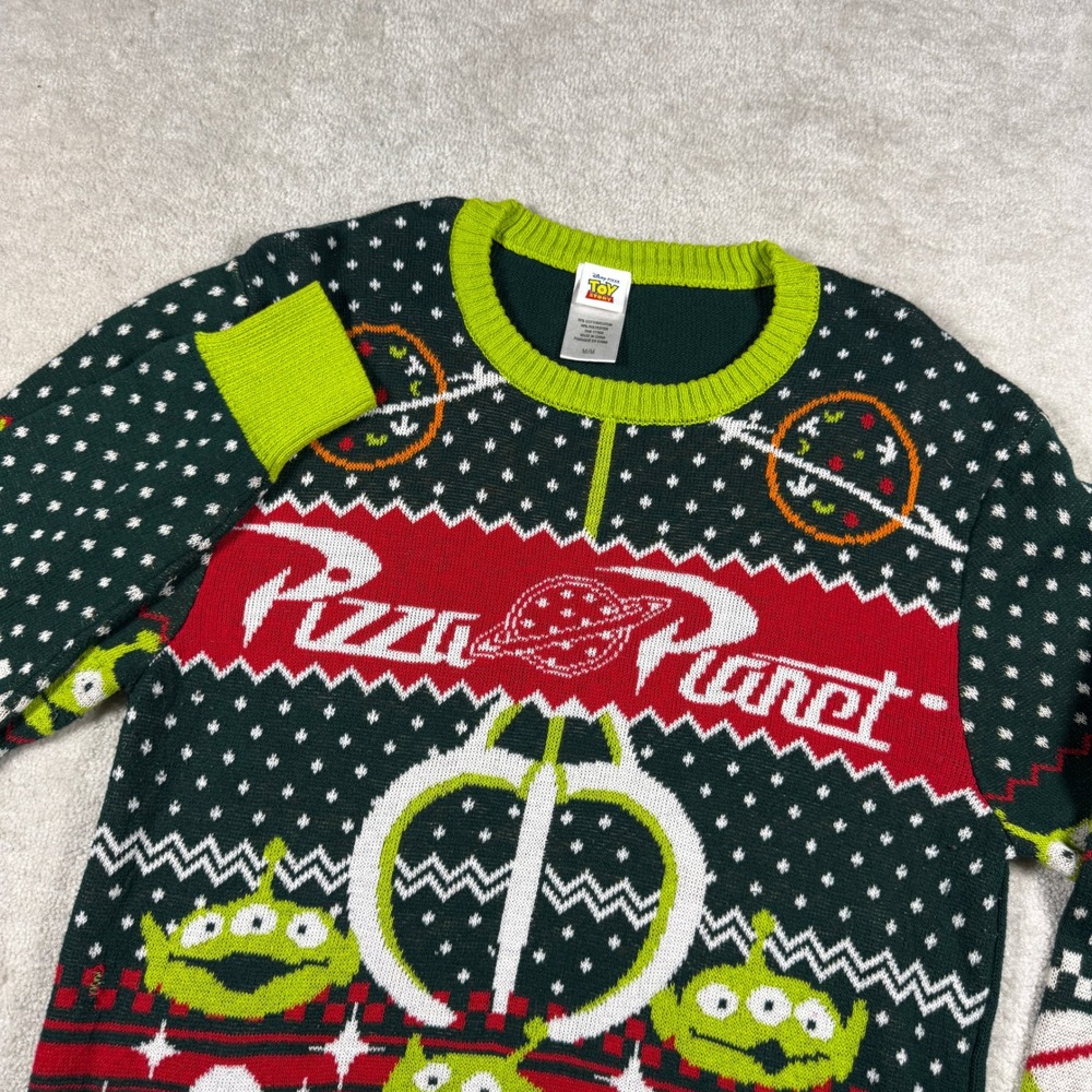 Disney Pixar Sweater Mens M Green Pizza Planet Toy Story Ugly Christmas Holiday